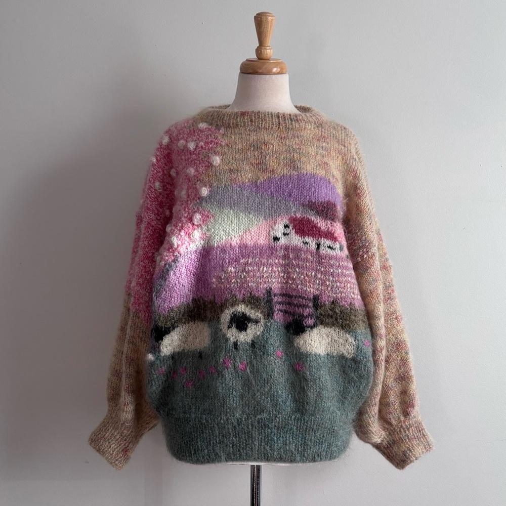 ✨SOLD✨Vintage 80s SUSIE LEE Pastoral Sheep Mohair and Wool Sweater / - Picture 1 of 14